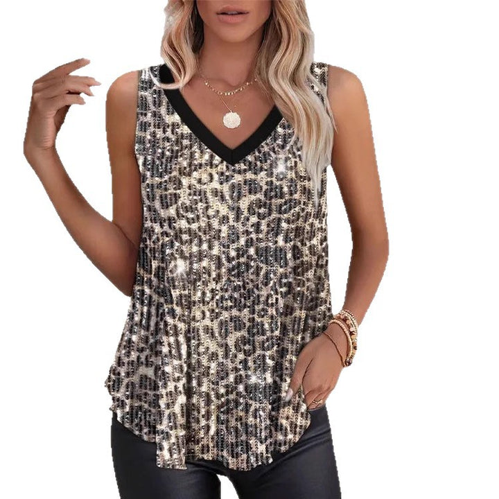 Sequined V-neck T-shirt for ladies Lune London