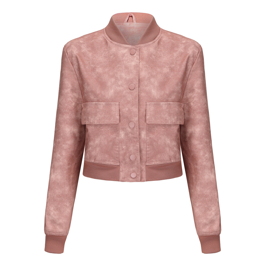 Faux leather bomber jacket for women with practical pockets and elastic cuffs Lune London