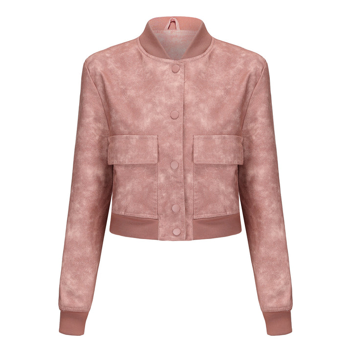 Faux leather bomber jacket for women with practical pockets and elastic cuffs Lune London