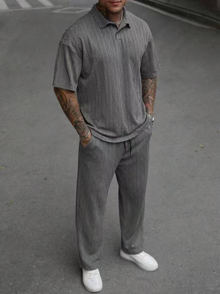 Men's Comfortable Cable Knit Polo Set and Pants Lune London