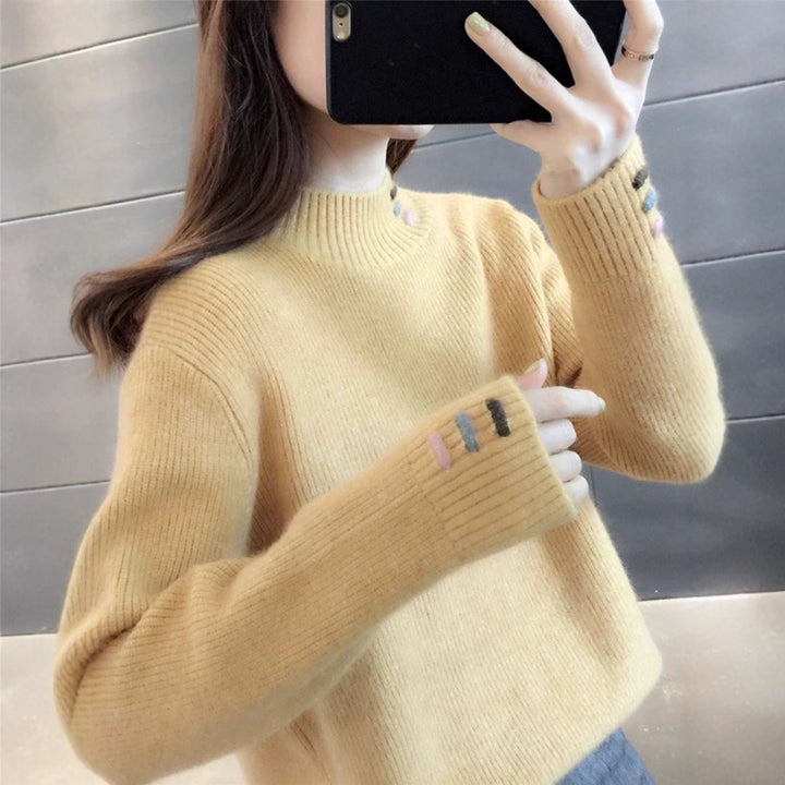 Casual pullover for ladies with ribbed structure and colorful accents Lune London