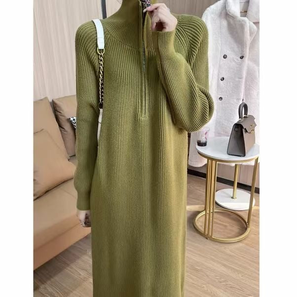Women's Knit Dress with Zipper and Ribbed Texture Lune London