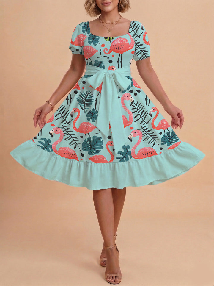 Women's Midi Dress with Elegant Floral Print and Fitted Belt Lune London