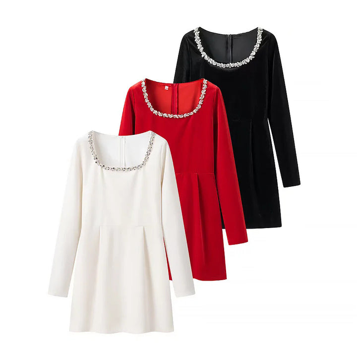 Elegantly cut long-sleeve dress for women with adorned neckline Lune London