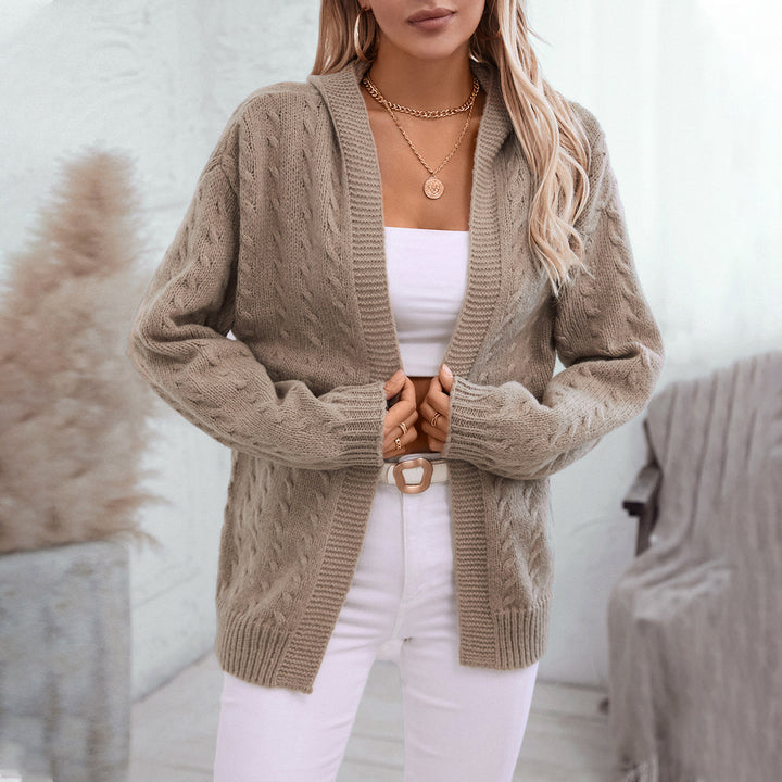 Women's knit jacket with hood and pretty cable knit Lune London