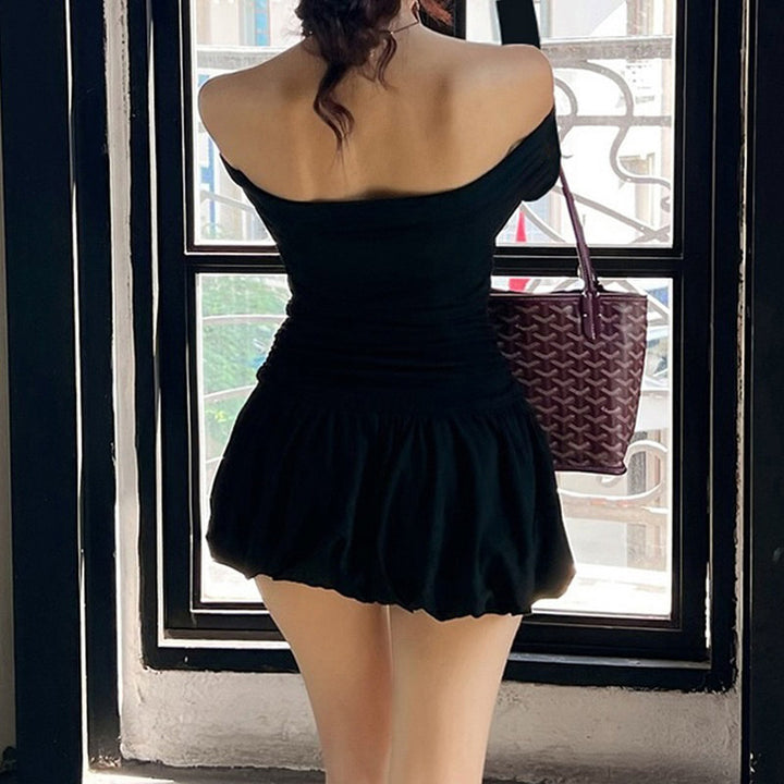 Mini plunge dress for women with puff skirt Lune London