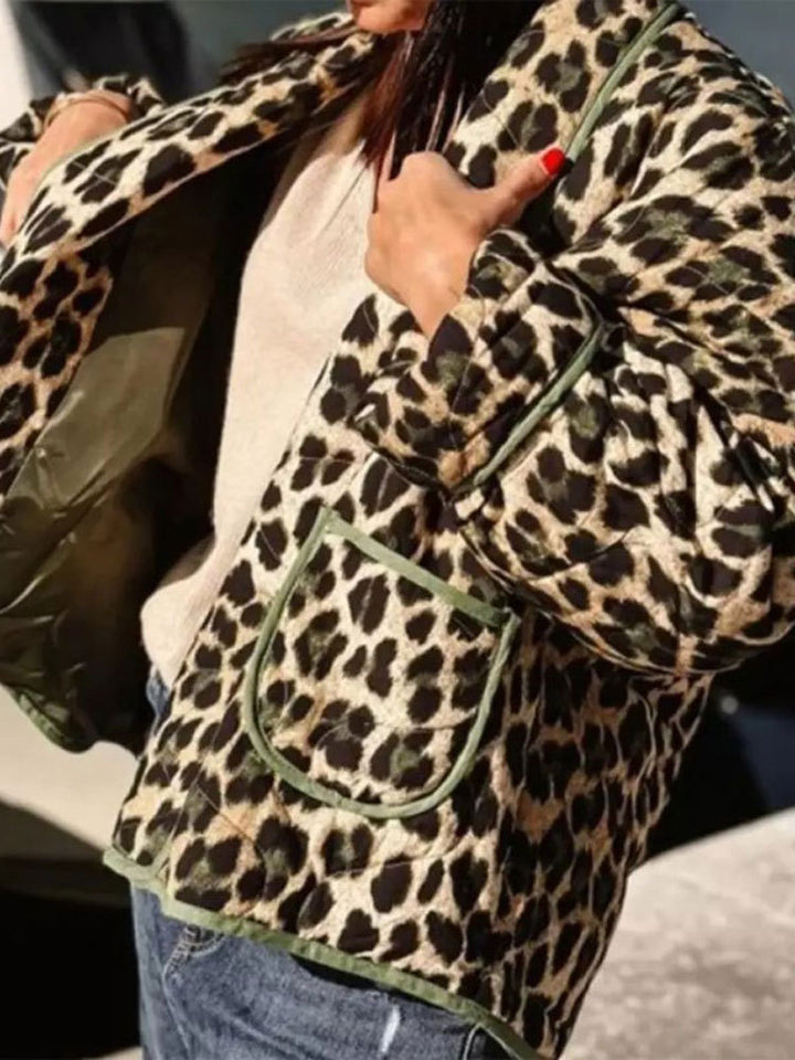 Ladies quilted jacket with leopard print and pockets Lune London