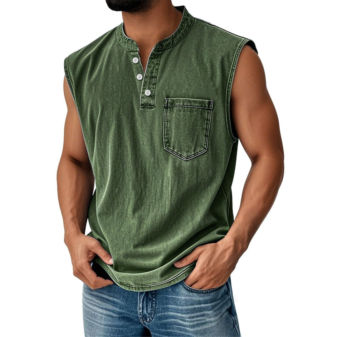 Sleeveless cotton shirt for men with button placket and chest pocket Lune London