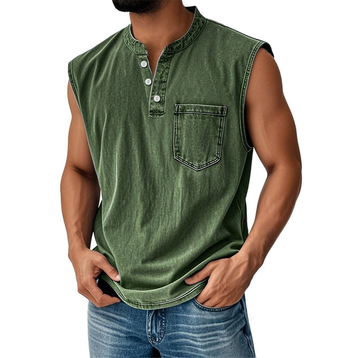 Sleeveless cotton shirt for men with button placket and chest pocket Lune London