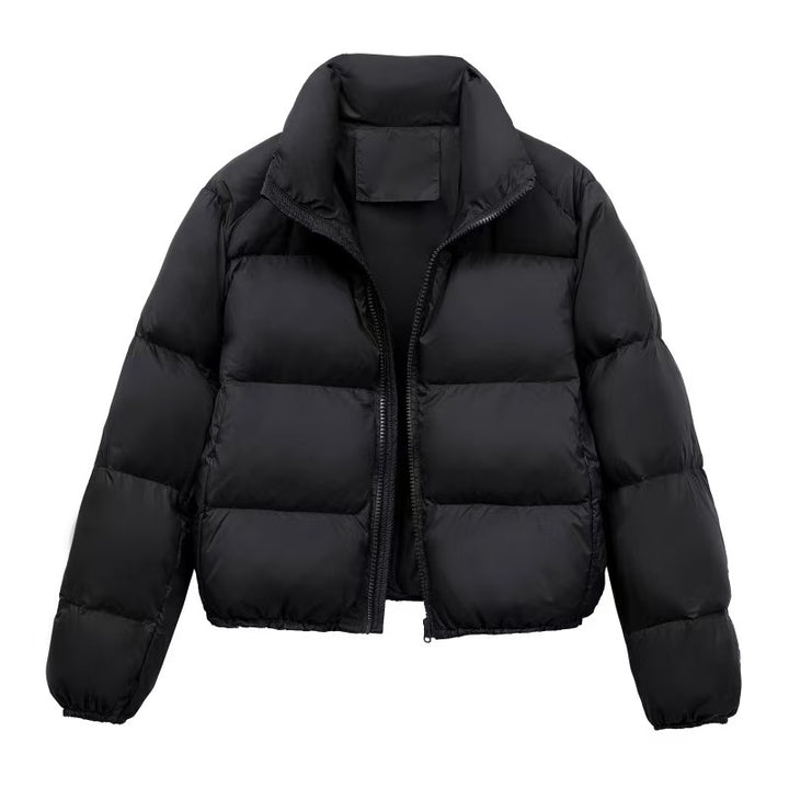 Elegant women's short down jacket with high collar and practical pockets Lune London