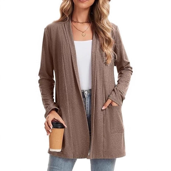 Veste en tricot à manches longues pour femmes, ouverte à l'avant et avec poches Chic & Stil