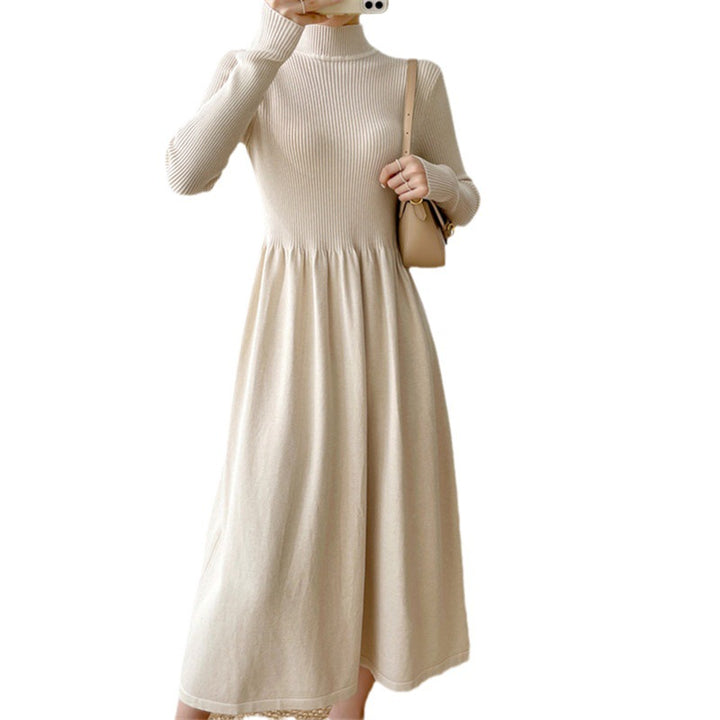 Robe midi élégante pour femmes avec taille élastique et manches longues Chic & Stil