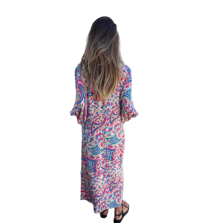 Maxi dress for women with deep V-neckline and casual balloon sleeves Lune London