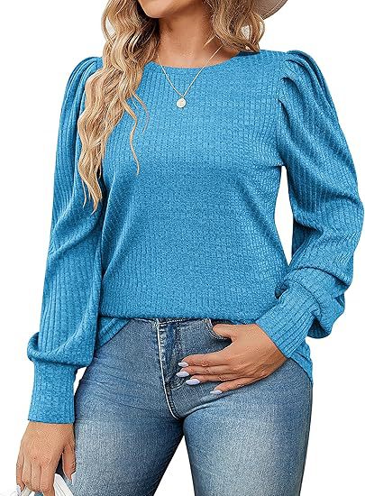 Ladies Elegant ribbed knit top with puff sleeves Lune London