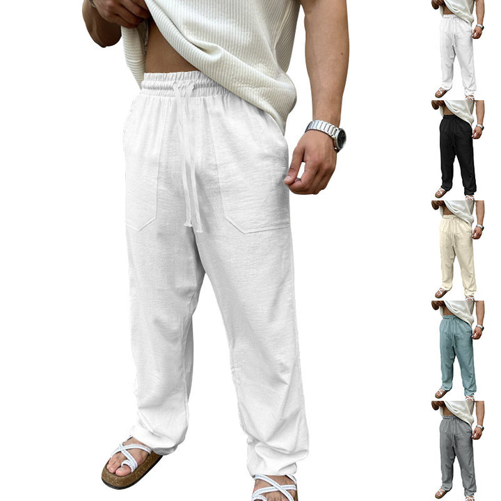 Men's casual linen pants with elastic waistband and practical side pockets Lune London