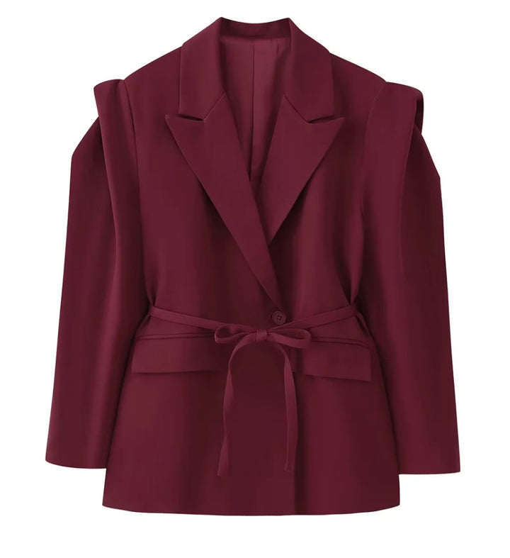 Veste blazer élégante pour femmes avec coupe ajustée et ceinture à nouer Chic & Stil