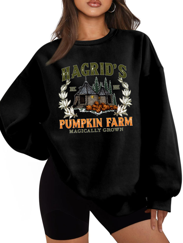 Sweat-shirt femme avec col rond confortable et motif citrouille d'automne Chic & Stil