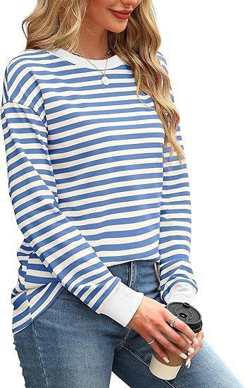 Ladies Casual Striped Sweater with Round Neck Lune London