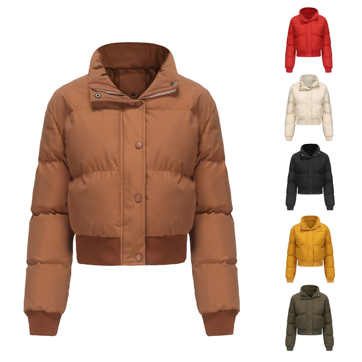 Ladies cropped quilted jacket with high collar and practical press buttons Chic and Style