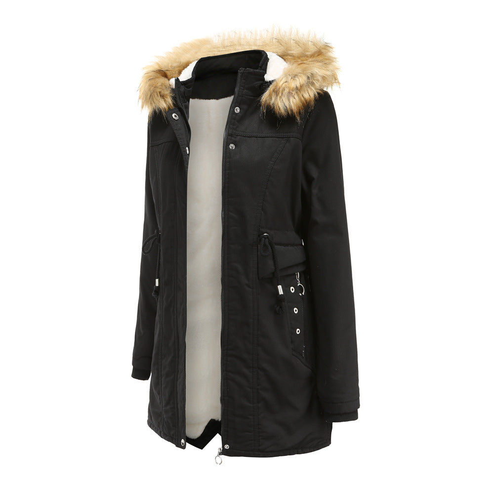 Ladies modern parka with removable faux fur collar and side pockets Chic and Style