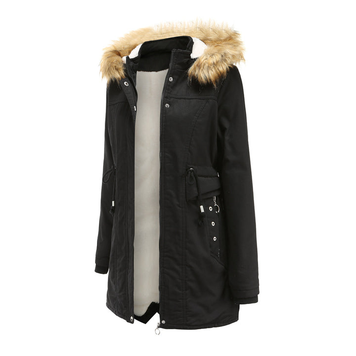 Ladies modern parka with removable faux fur collar and side pockets Chic and Style