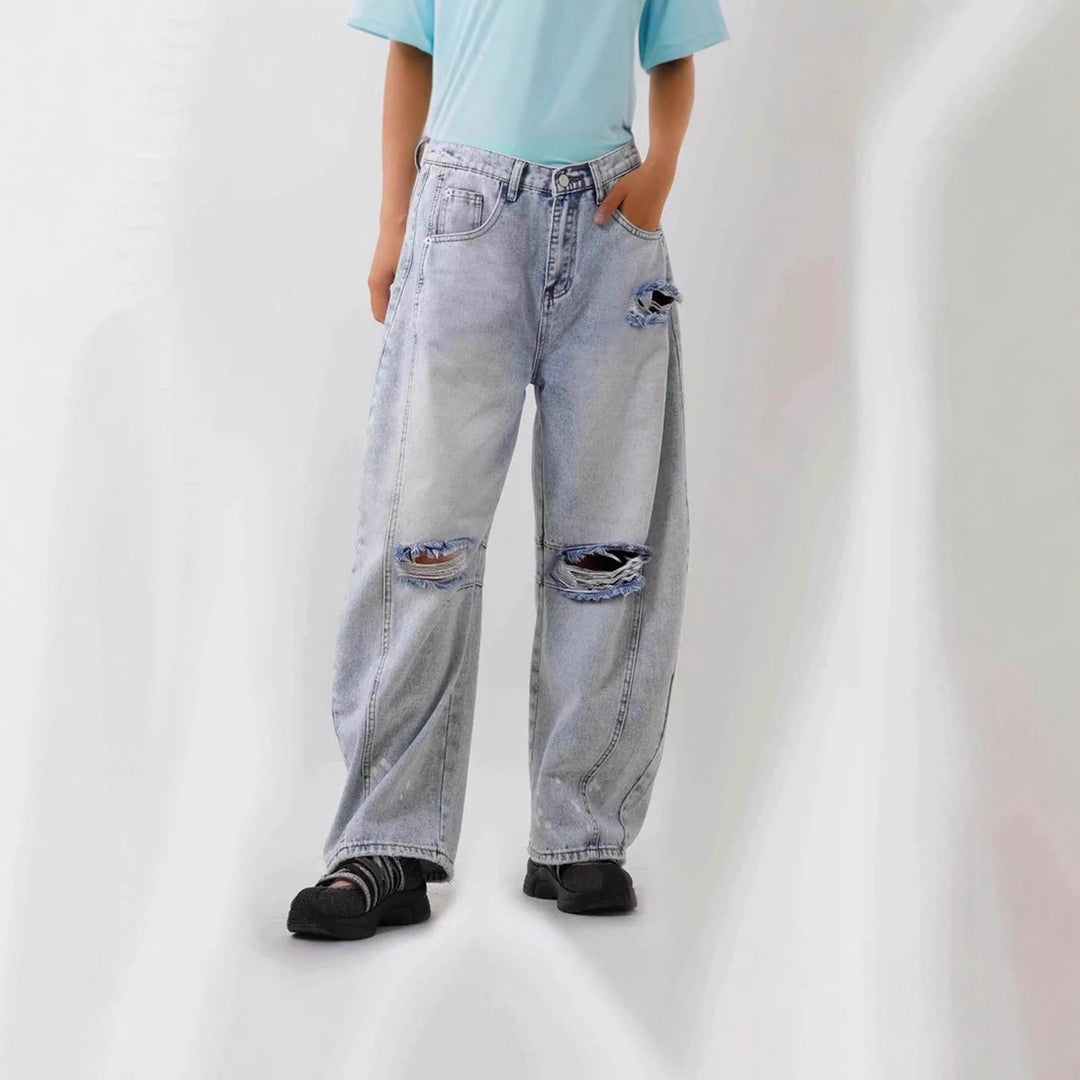 Ladies wide-cut destroyed jeans Lune London