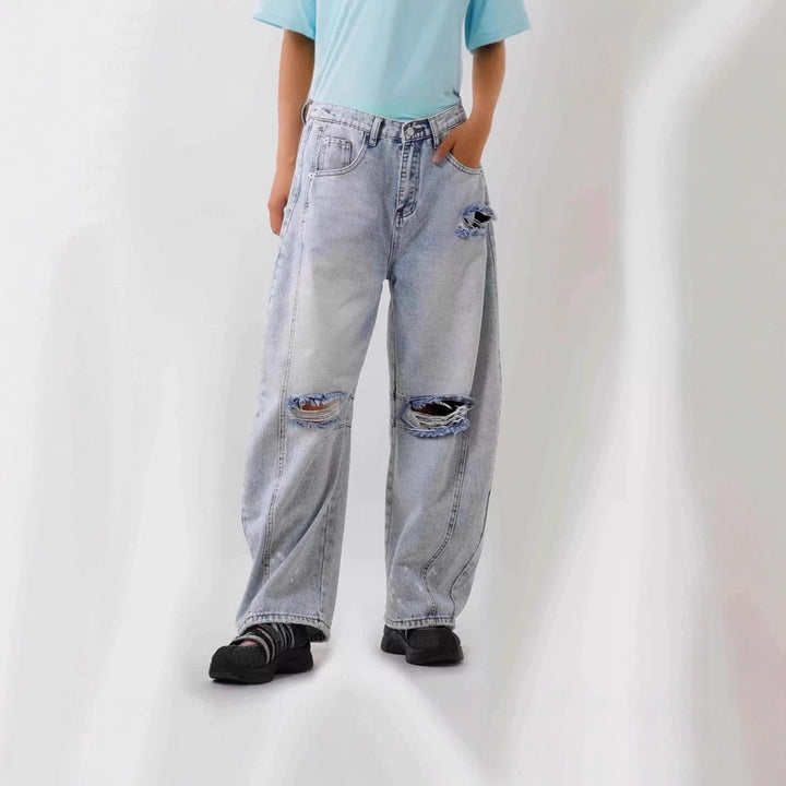 Ladies wide-cut destroyed jeans Lune London