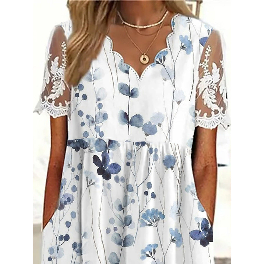 Floral A-line midi dress for women with lace sleeves Lune London