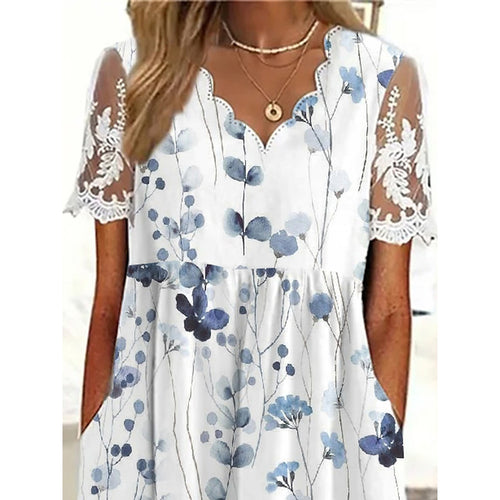 Floral A-line midi dress for women with lace sleeves Lune London
