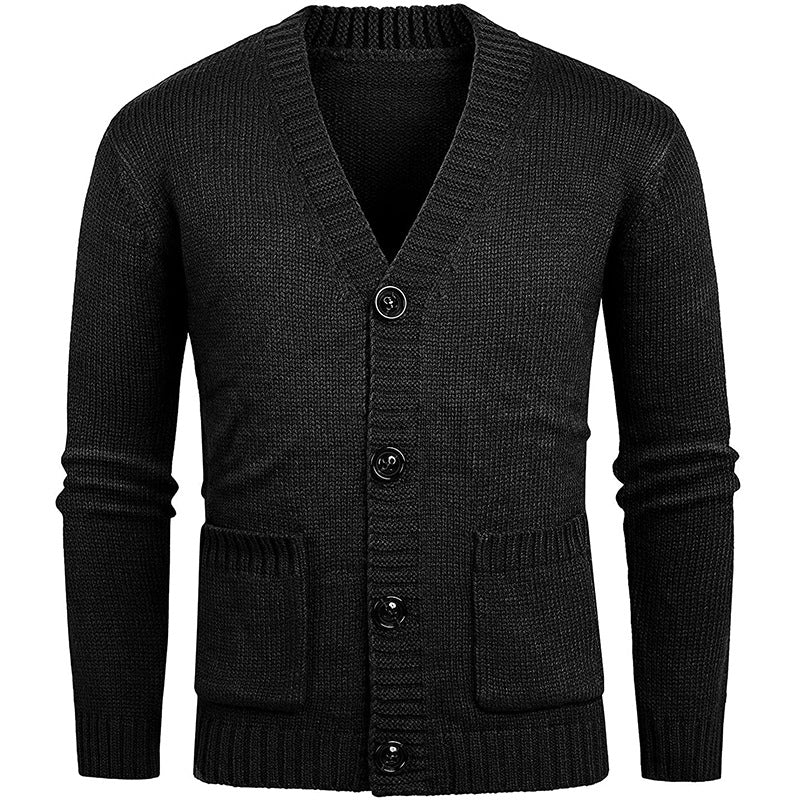 Men's chunky knit jacket with classic V-neck and practical pockets Lune London