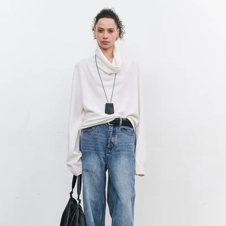 Casual long sleeve shirt for women with an elegant draped neckline and a relaxed fit Lune London