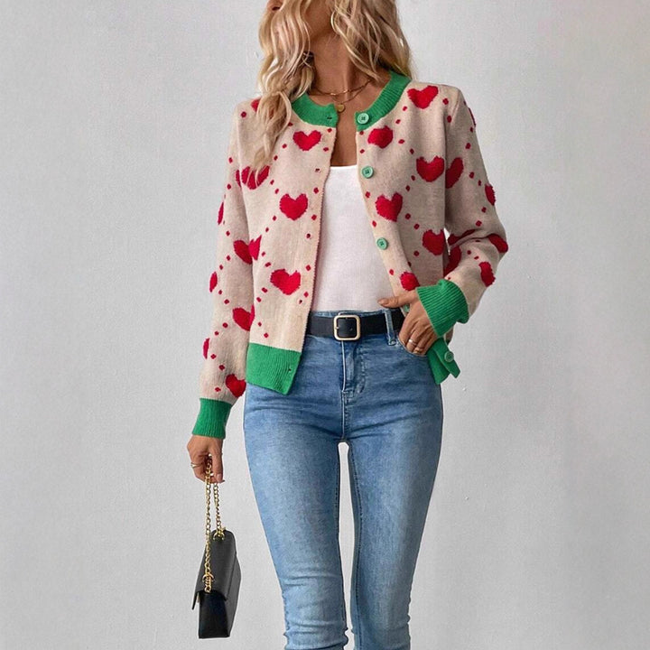 Women's knitted jacket with heart-shaped design and contrasting sleeves Lune London