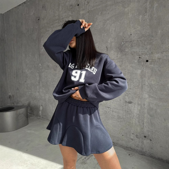 Lune London women's sporty sweater and skirt set
