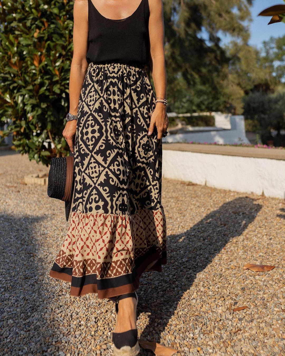 Maxi skirt for women with playful ethnic design and voluminous hem Lune London