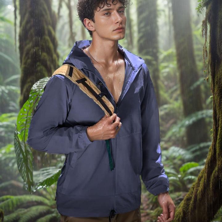 Waterproof utility jacket for men with adjustable hood system Lune London