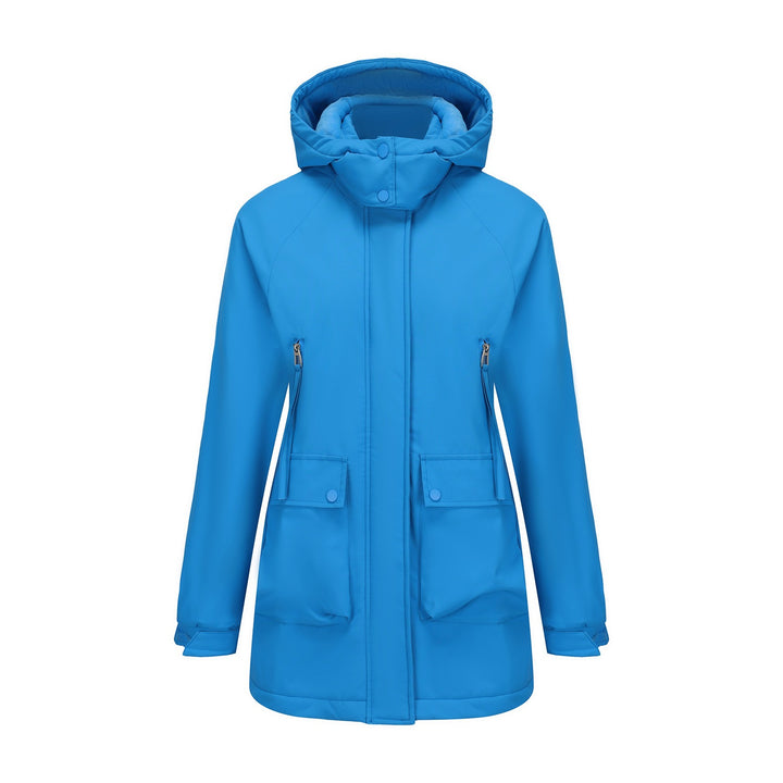 Functional jacket for women with removable hood and practical pockets Lune London
