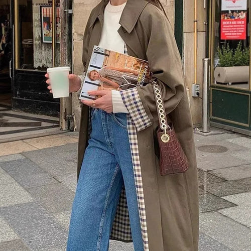 Oversized checkered pattern trench coat for ladies Lune London