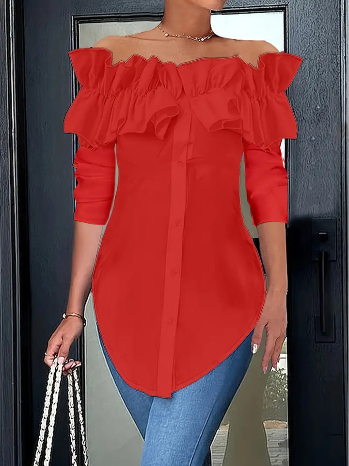 Women's off-shoulder blouse with ruffles and button placket Lune London