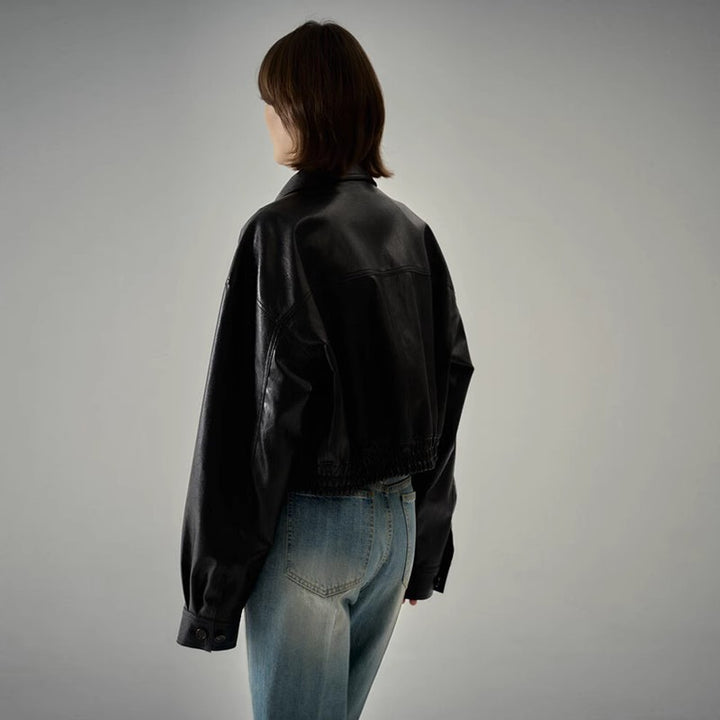 Women's leather jacket with modern oversized cut and innovative details Lune London