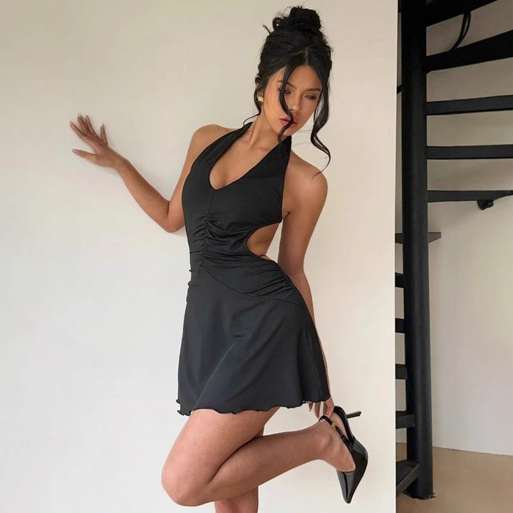 Mini dress for women with deep V-neck and side cut Lune London