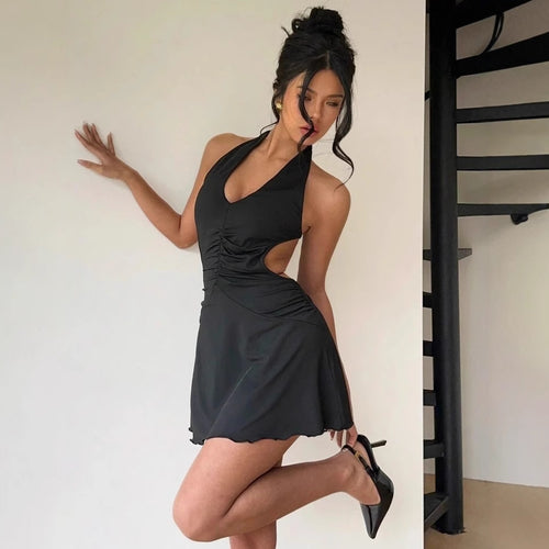 Mini dress for women with deep V-neck and side cut Lune London