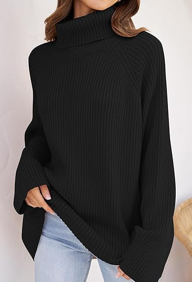 Ladies fine knit cashmere sweater with high collar and loose fit Lune London