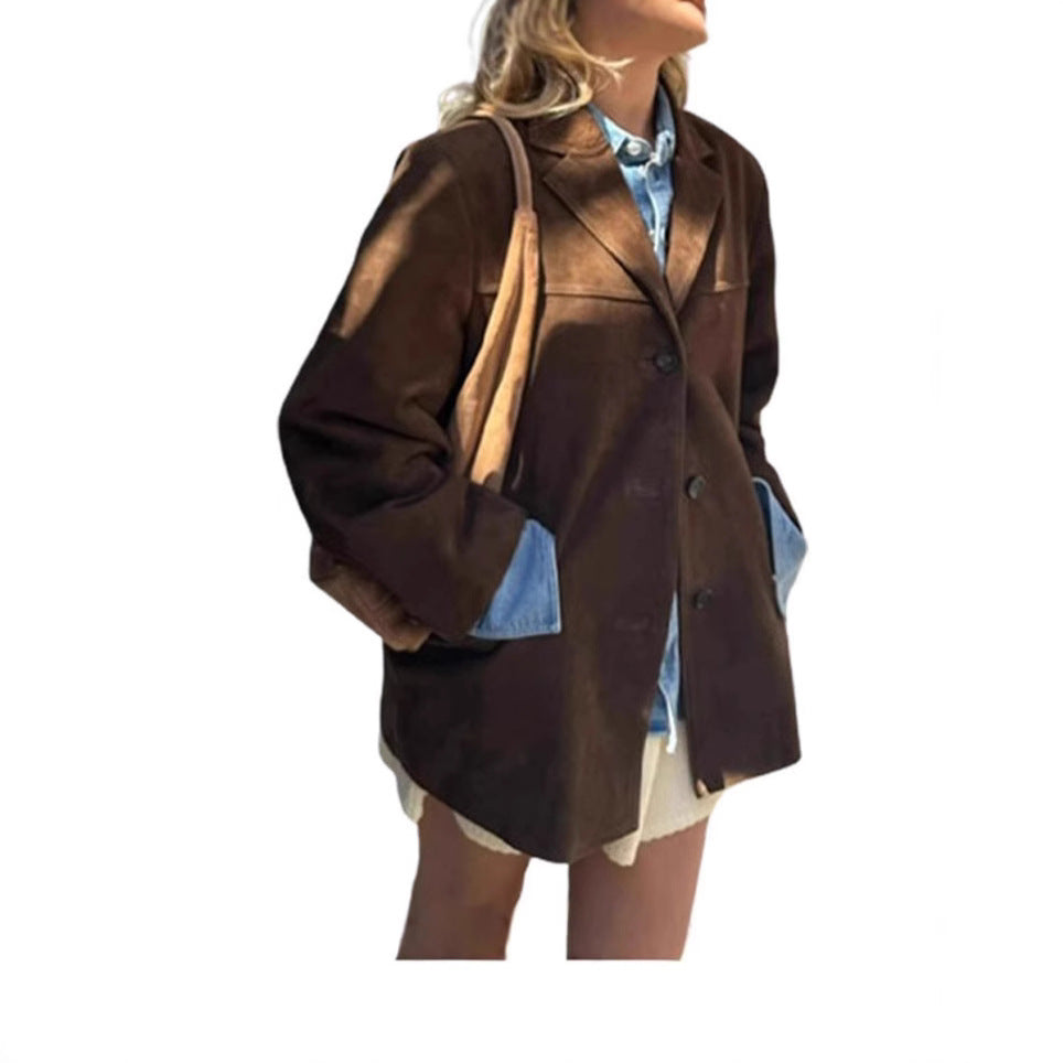 Women Suede Blazer Fashion with Pockets and Elegant Cut Lune London