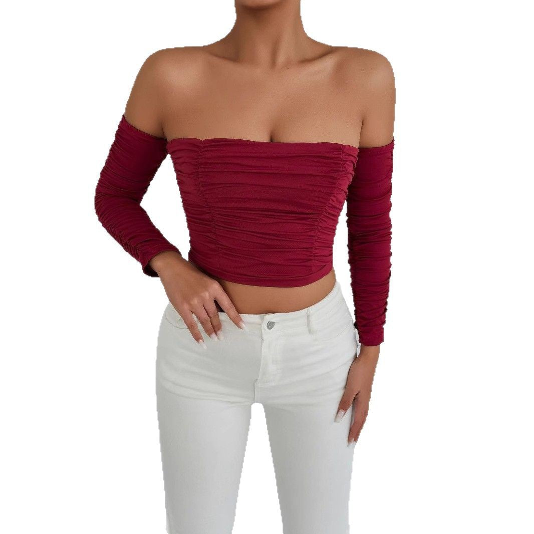 Women Off-Shoulder Crop Top with Pleats Lune London