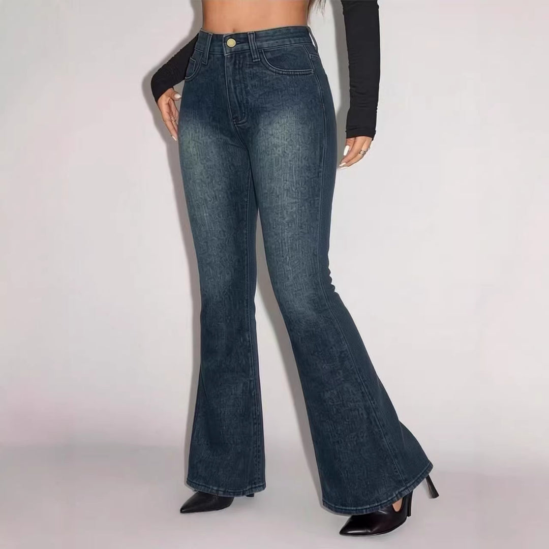 Women's Flared Jeans with High Waist and Unique Texture Design Lune London