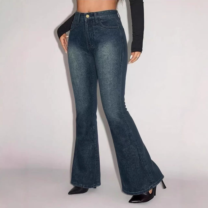 Women's Flared Jeans with High Waist and Unique Texture Design Lune London