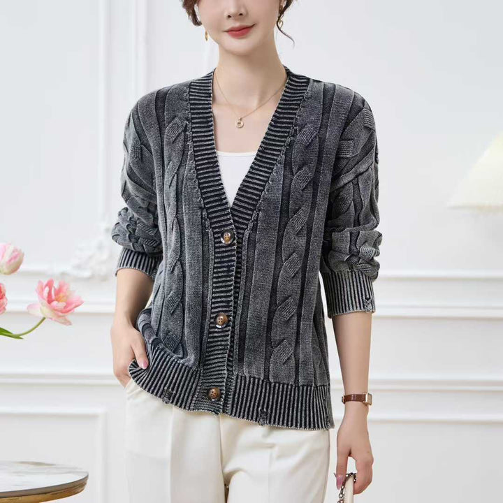 Cardigan en tricot épais pour femmes avec col en V et boutons décoratifs Chic & Stil