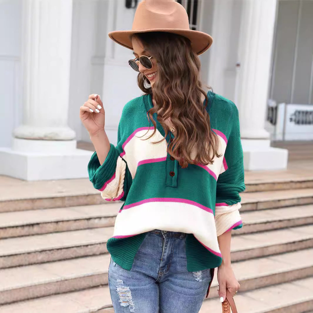 Pull en tricot décontracté pour femmes avec patte de boutonnage Chic & Stil