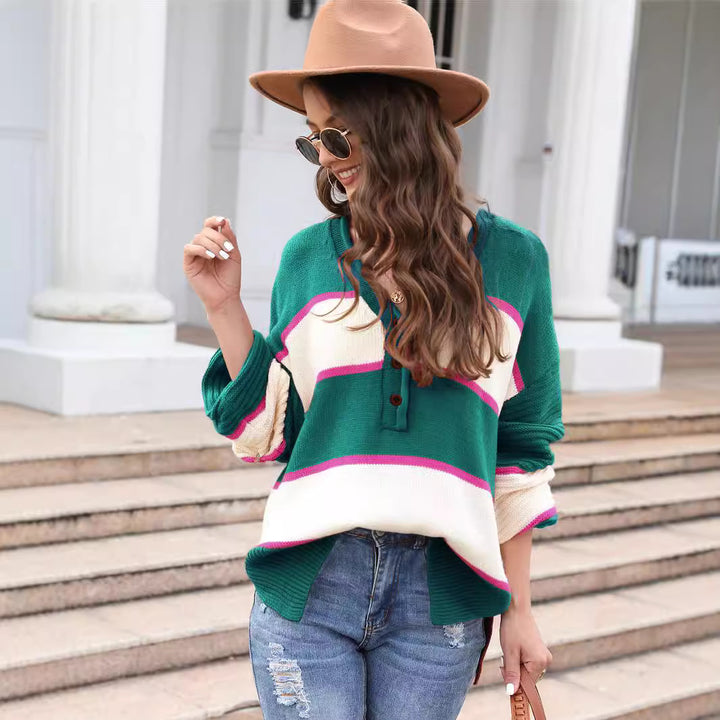 Pull en tricot décontracté pour femmes avec patte de boutonnage Chic & Stil