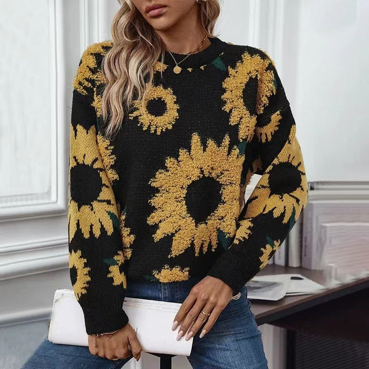 Thick knit pullover for ladies with floral appliqués Lune London